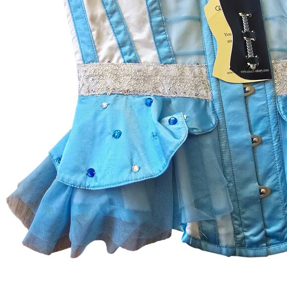 NWT Corset Story Blue Silver Overbust Corset Ren Fair Cosplay Top Size UK8 US4 - Picture 7 of 16